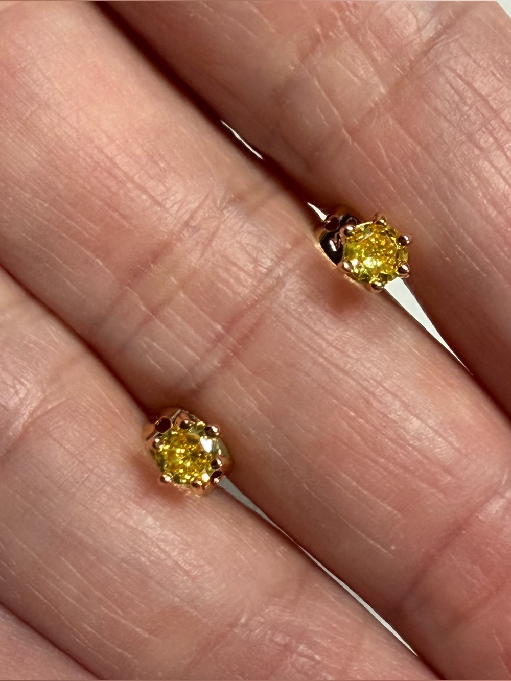 PrettyBird USA Rose Gold-Plated Stud Earrings with Yellow Stones